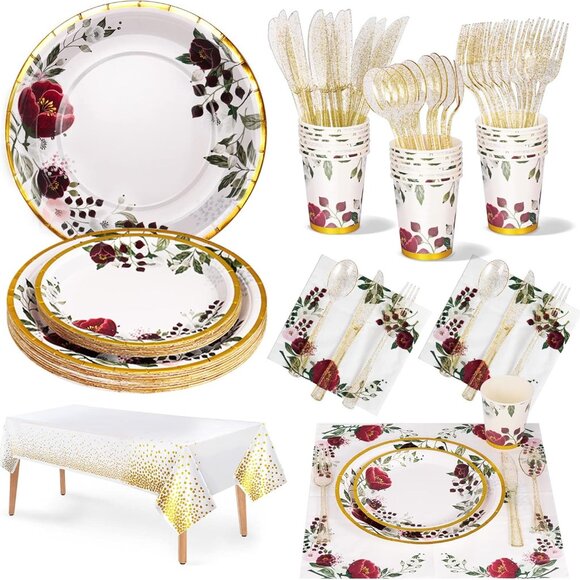 Party Tableware Set, Floral Theme Birthday Party Supplies 141 pcs Paper Plates a - Picture 1 of 13